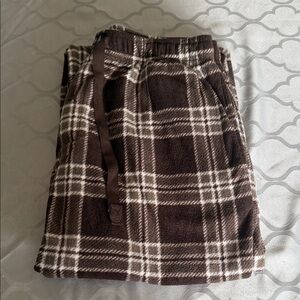 Lucky Brand Brown and White Plaid Fleece Mini Skirt